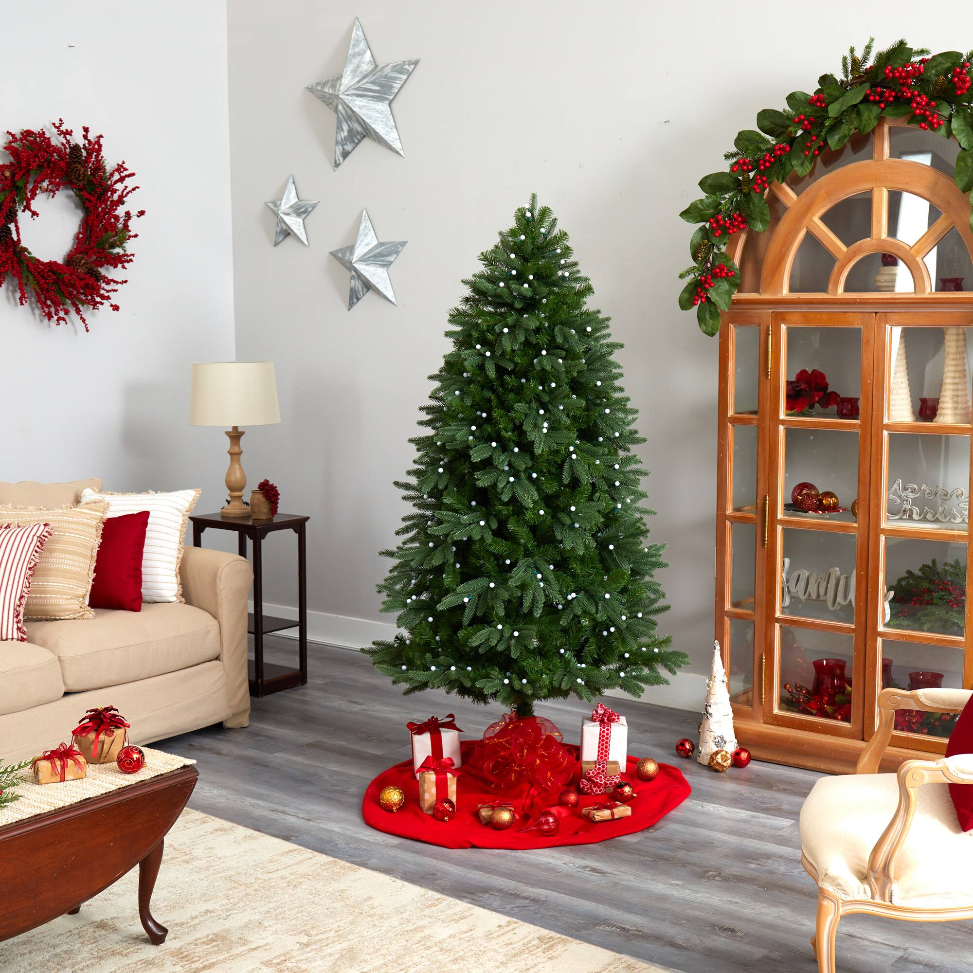 6.5ft. Pre-Lit Fraser Fir Artificial Christmas Tree, White LED Lights